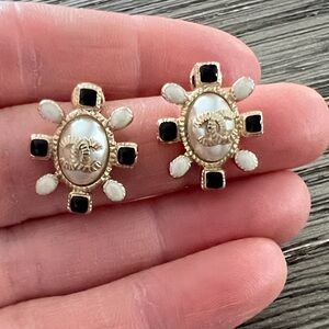 CHANEL Gold and Black Earrings